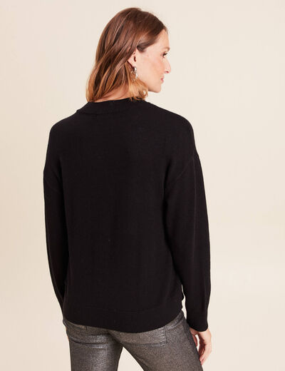 Pull col montant manches longues strass noir femme