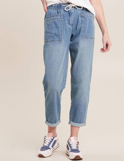 Jean coupe mom 7/8&egrave;me denim double stone femme