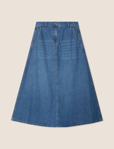 Jupe longue trapèze en jean denim stone femme