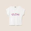 T-shirt col v manches courtes ecru femme