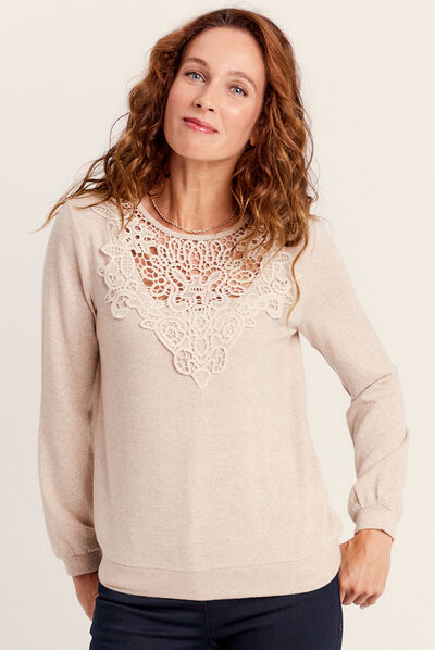 T-shirt manches longues beige femme