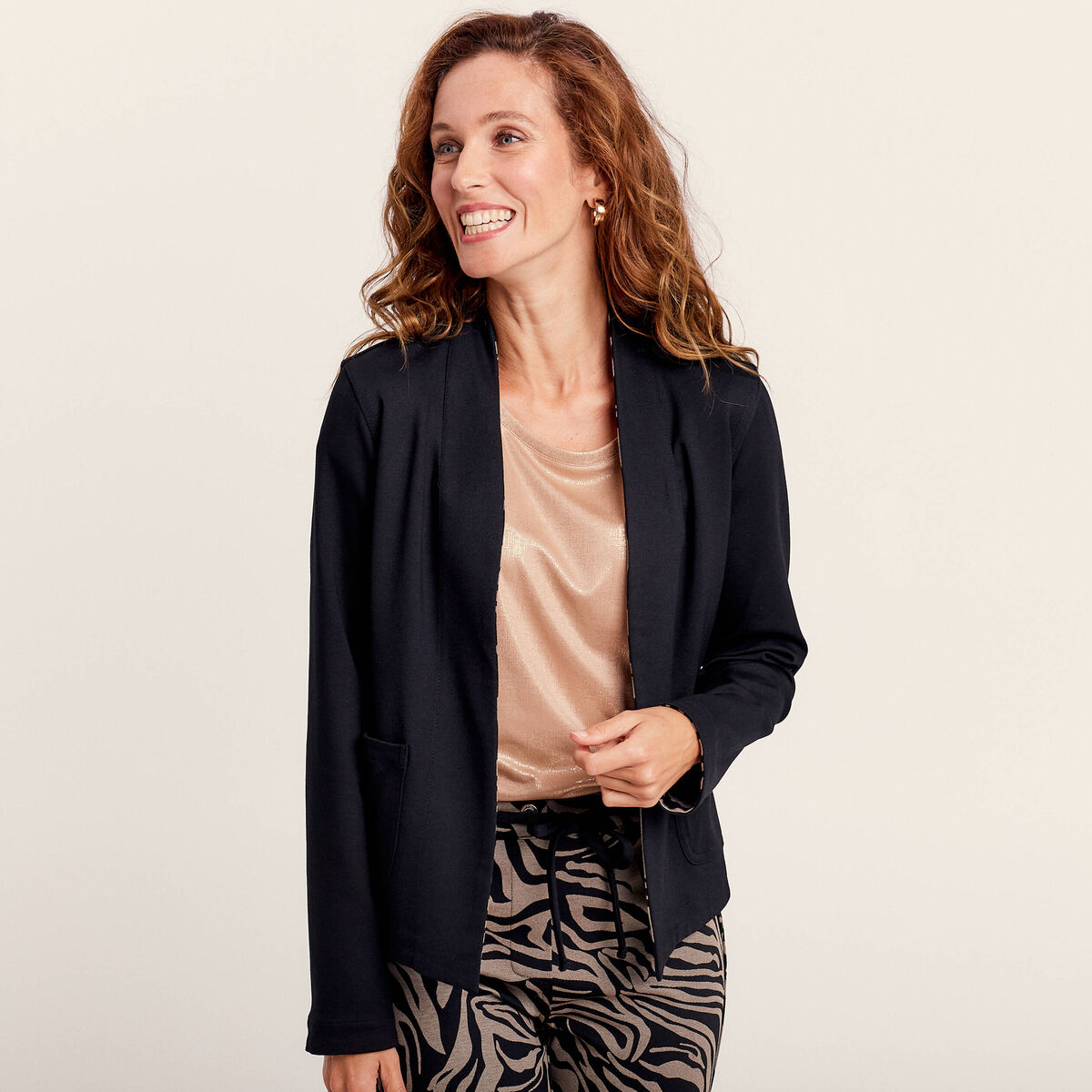 Veste droite r&eacute;versible noir femme