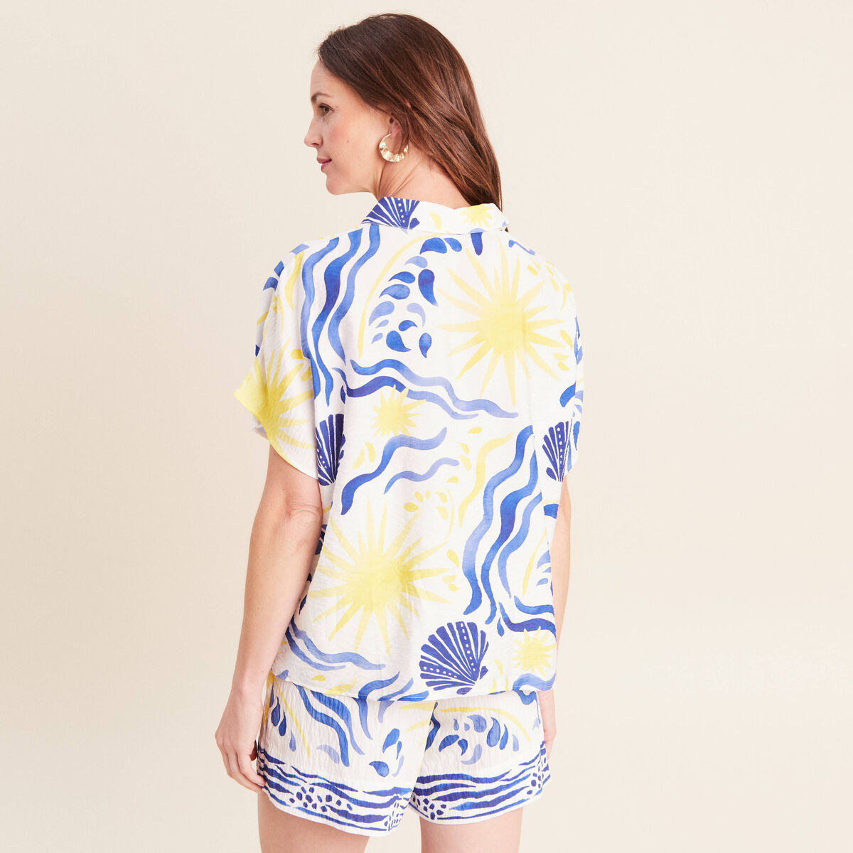 Chemise fluide manches courtes bleu femme