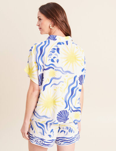 Chemise fluide manches courtes bleu femme