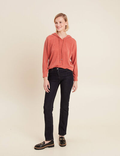 Jean droit taille basculée denim brut femme