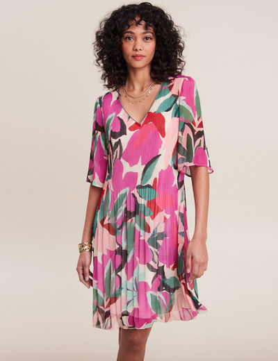 Robe évasée plissée multicolore femme
