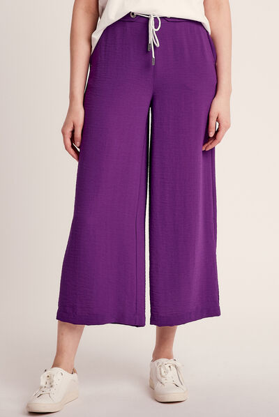Pantalon large fluide violet foncé femme