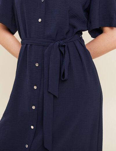 Robe évasée col chemise bleu marine femme