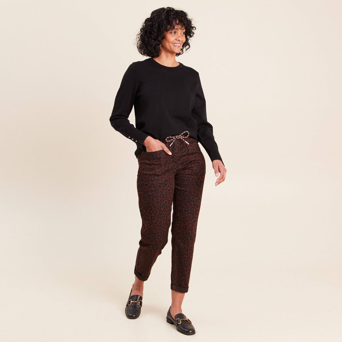 Pantalon coupe mom 7/8&egrave;me marron femme