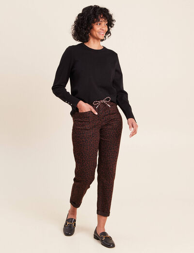 Pantalon coupe mom 7/8&egrave;me marron femme