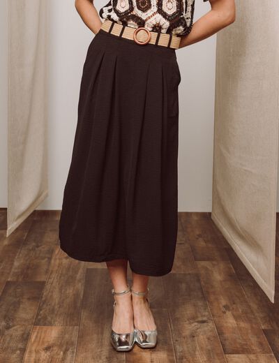 Jupe longue &eacute;vas&eacute;e ceintur&eacute;e noir femme