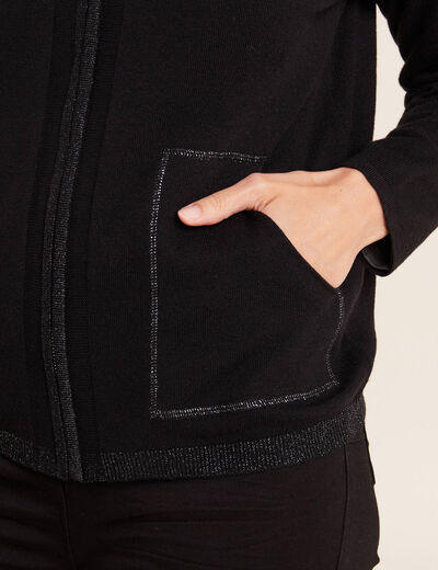 Gilet manches longues à capuche noir femme