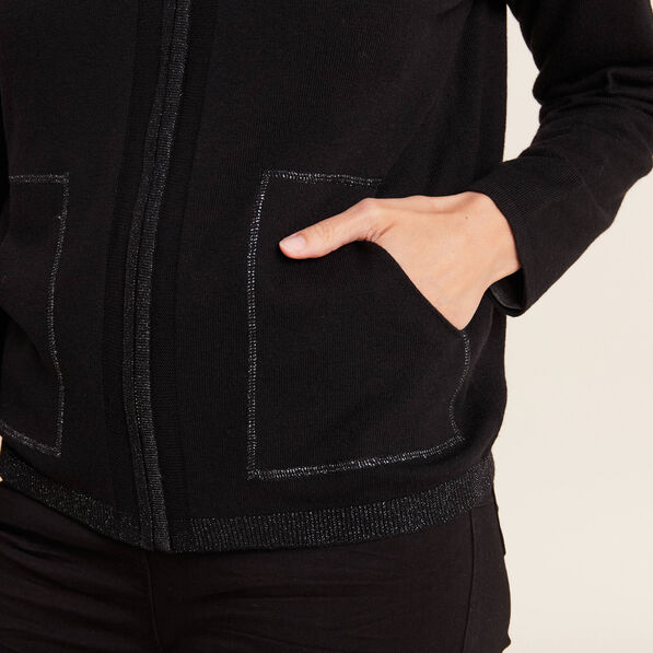 Gilet manches longues à capuche noir femme