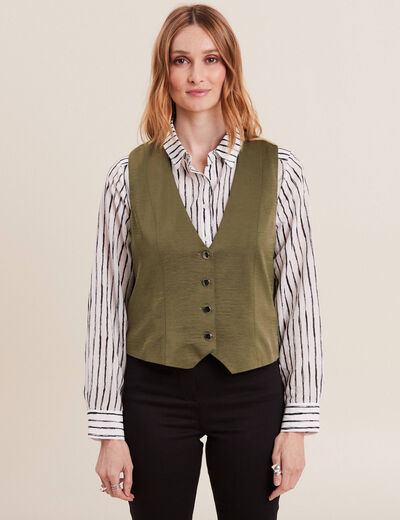 Veston sans manches satin vert olive femme