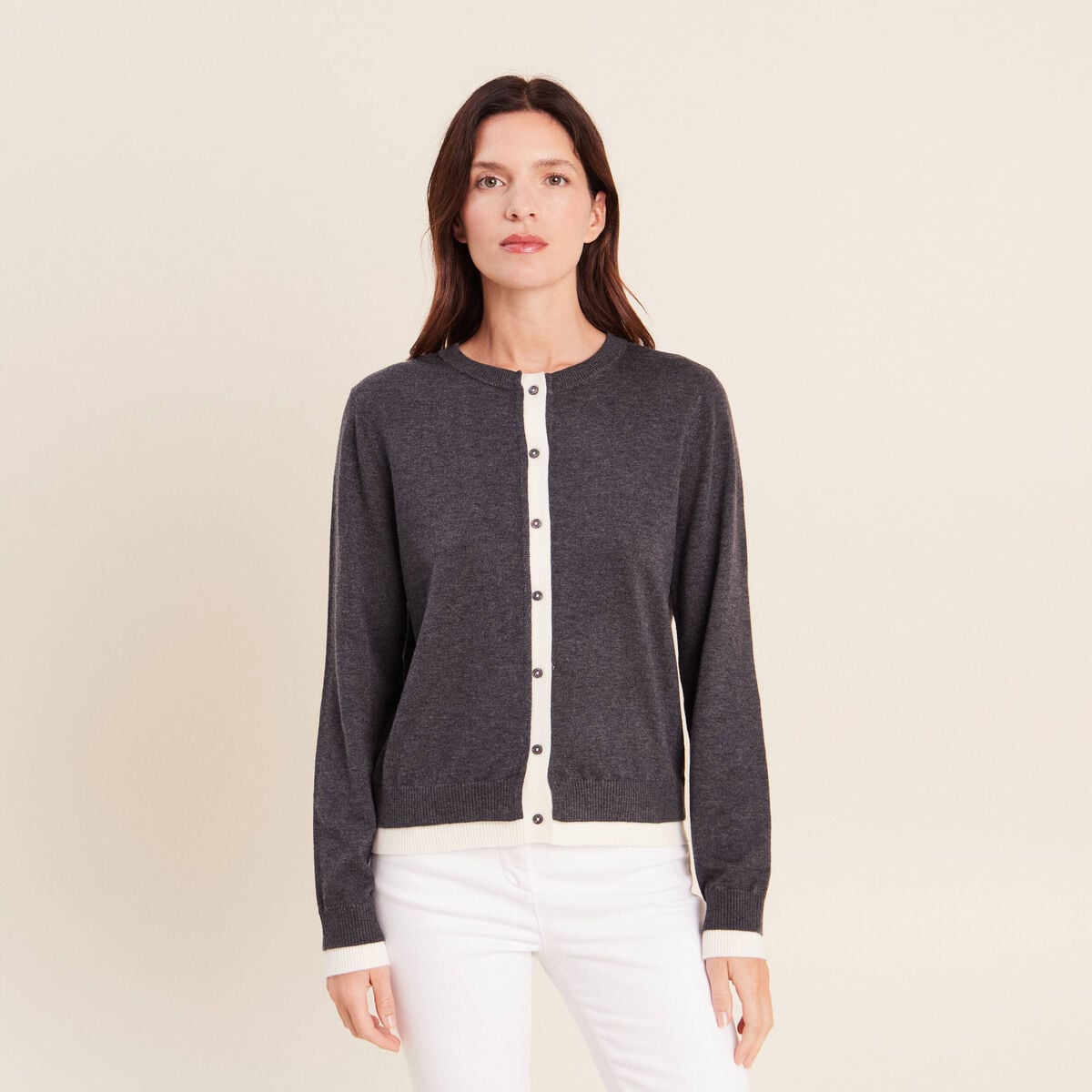 Gilet 2 en 1 col rond gris clair femme