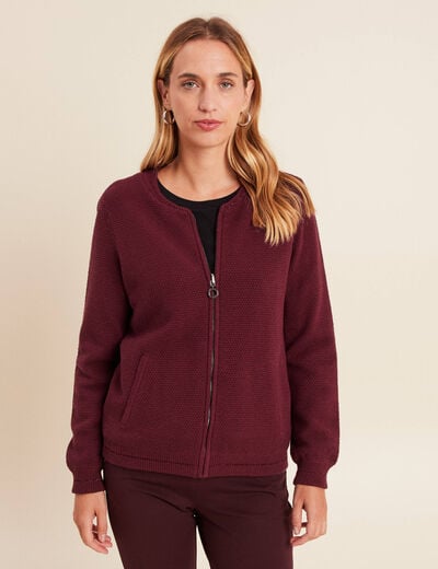 Gilet r&eacute;versible manches longues bordeaux femme
