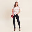 Blouse pliss&eacute;e col rond manches courtes ecru femme