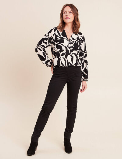 Blouse col v manches longues blanc femme