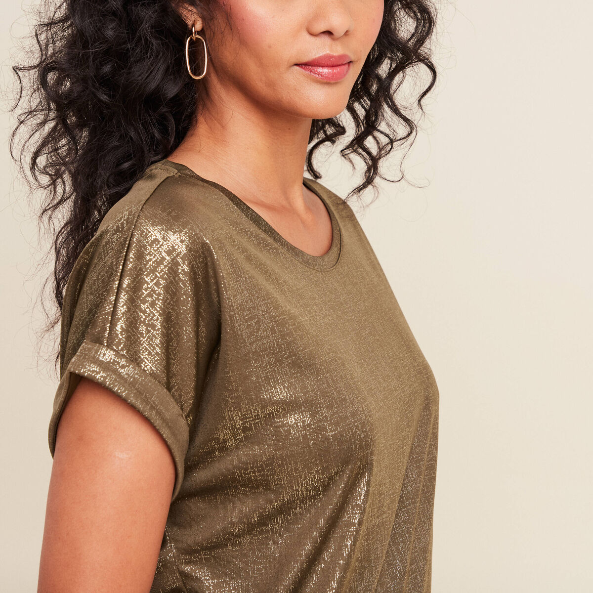 T-shirt manches courtes vert olive femme