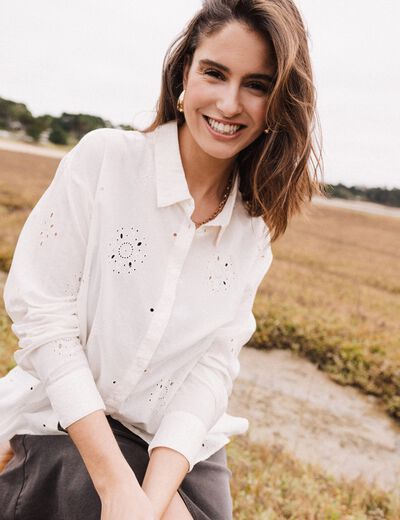 Chemise manches longues ecru femme