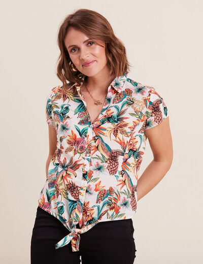 Chemise manches courtes nouée noir femme