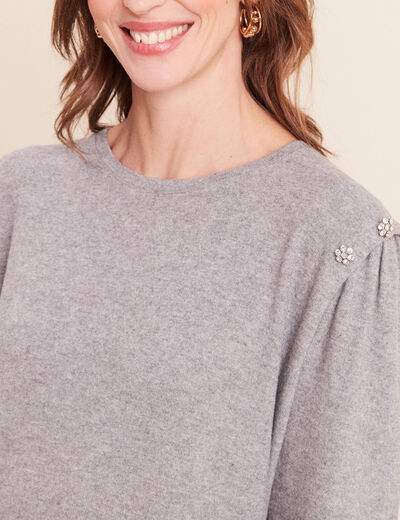 T-shirt doux avec bijoux gris fonc&eacute; femme