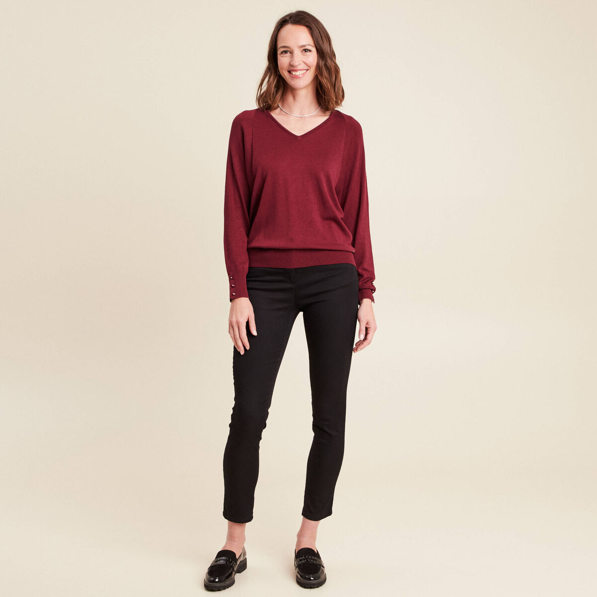 Pull manches longues bordeaux femme