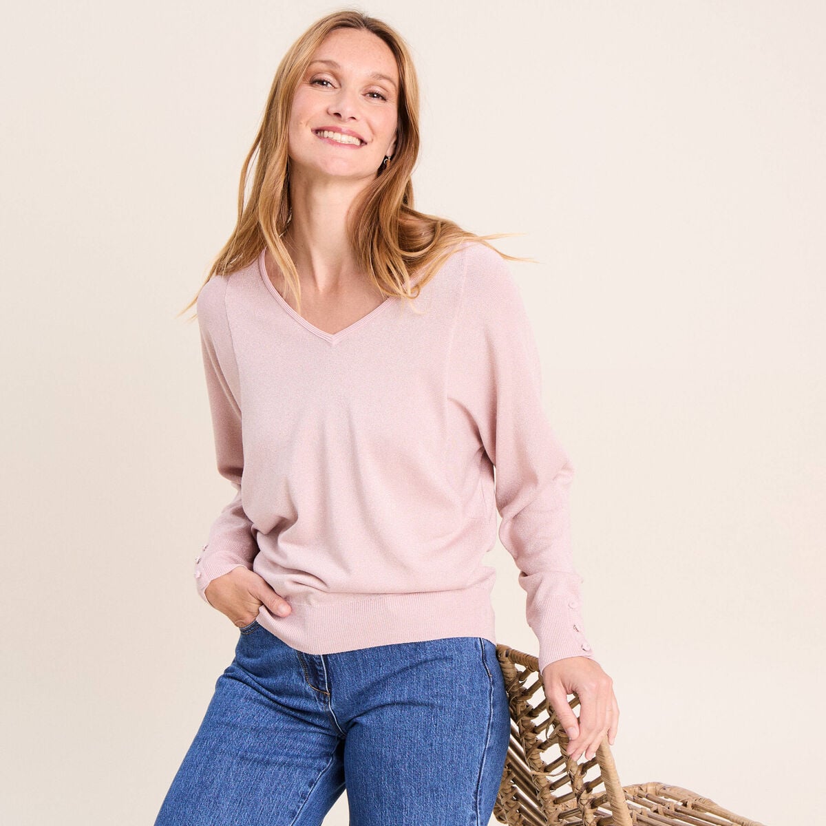 Pull manches longues rose clair femme