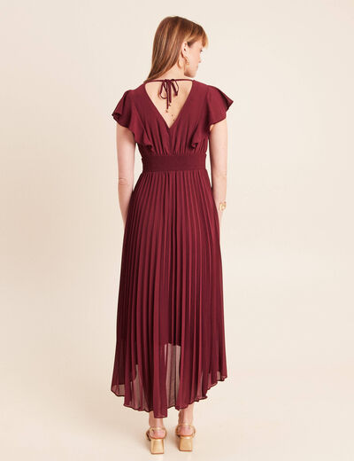 Robe longue &eacute;vas&eacute;e &agrave; volants prune femme