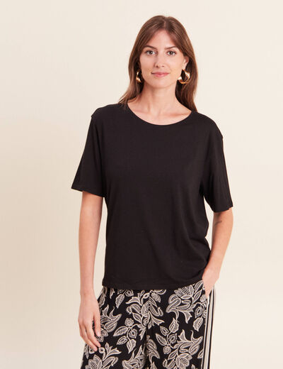 T-shirt col rond manches courtes noir femme