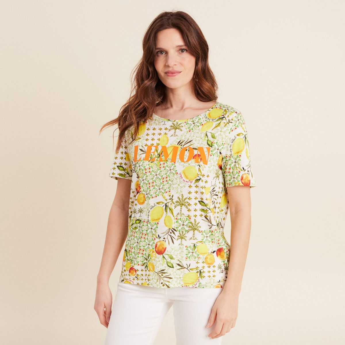 T-shirt manches courtes jaune citron femme