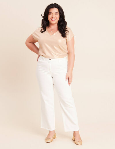 Jean coupe large 7/8&egrave;me taille haute blanc femme