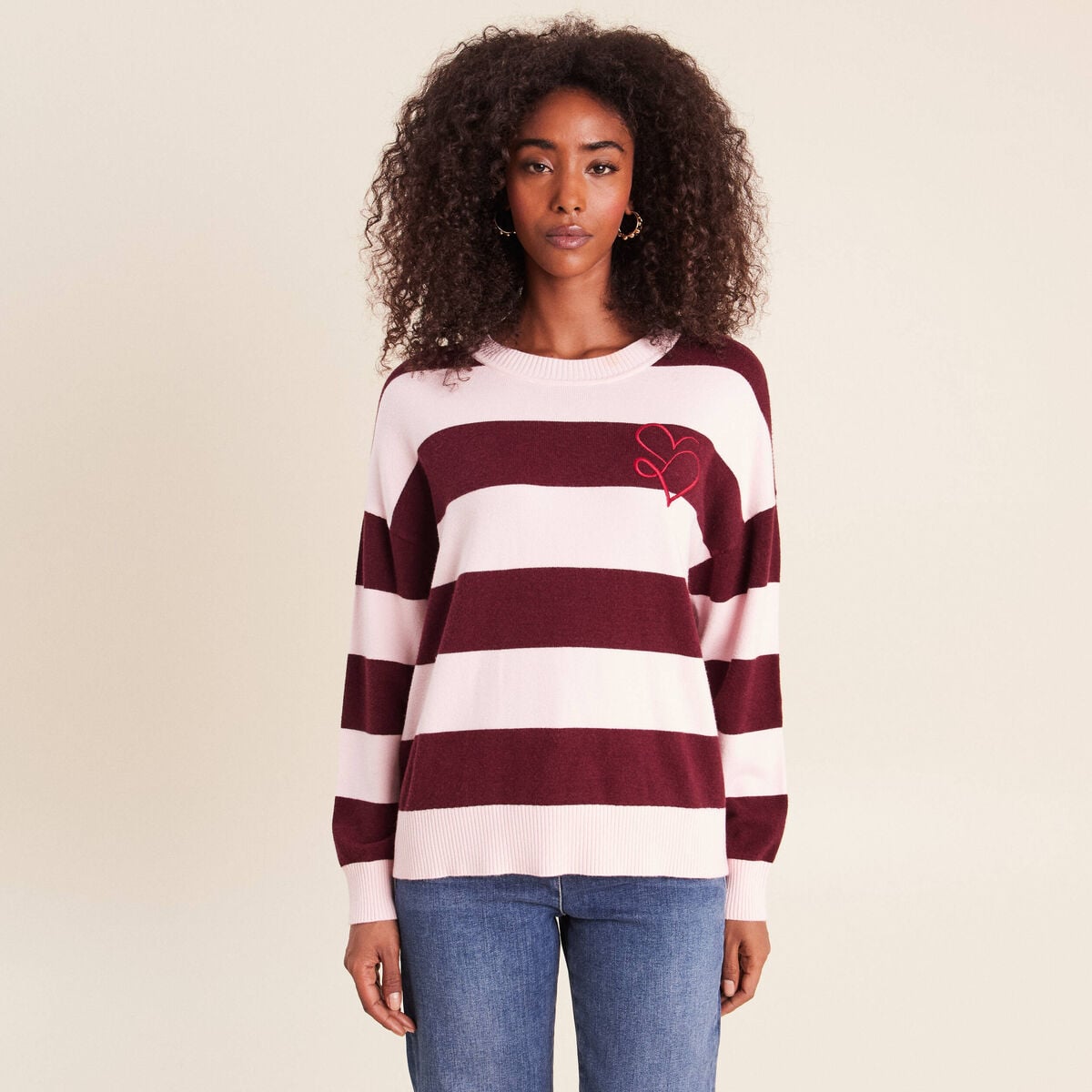 Pull col rond bordeaux femme