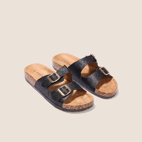Mules à paillettes noir femme