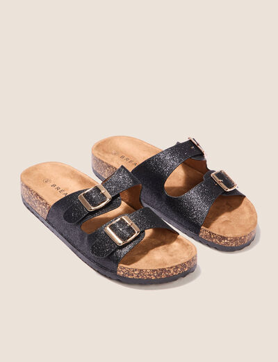 Mules à paillettes noir femme