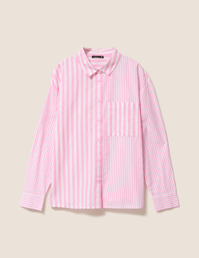 Chemise ample mi-longue en coton rose femme