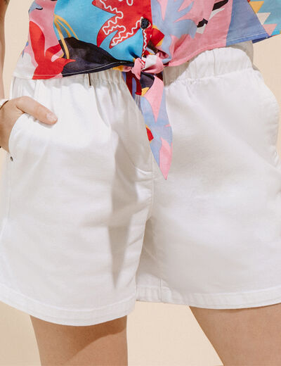 Short coupe mom taille &eacute;lastiqu&eacute;e blanc femme