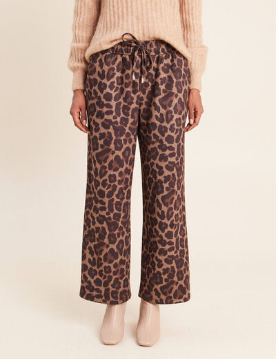 Pantalon droit 7/8&egrave;me taille haute daim marron femme