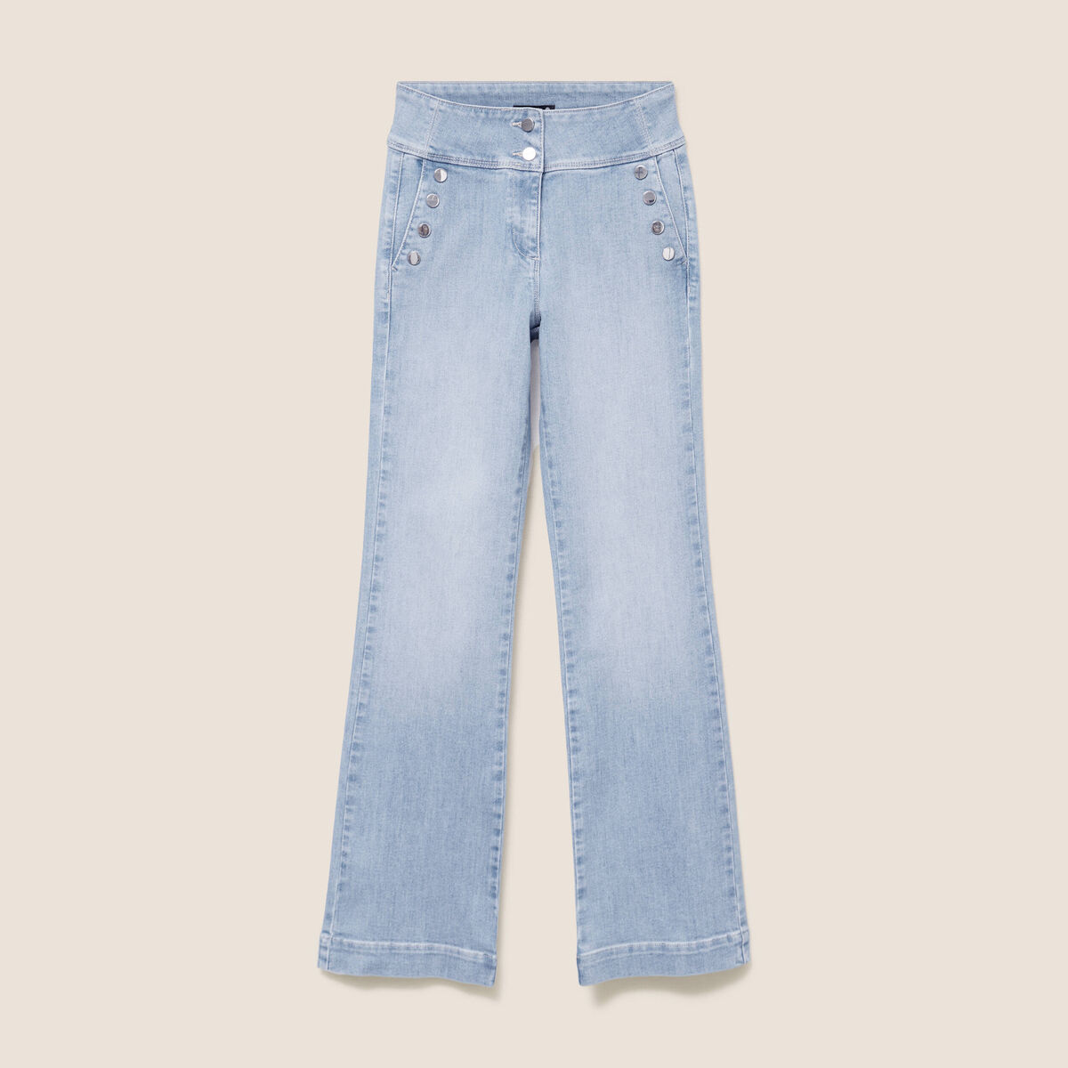 Jean coupe bootcut taille haute denim bleach femme
