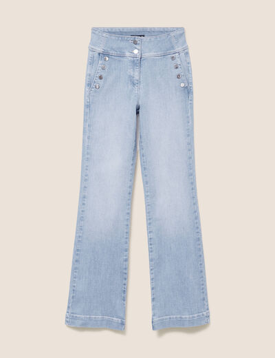 Jean coupe bootcut taille haute denim bleach femme