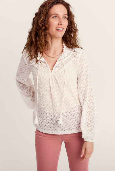 T-shirt manches longues ecru femme