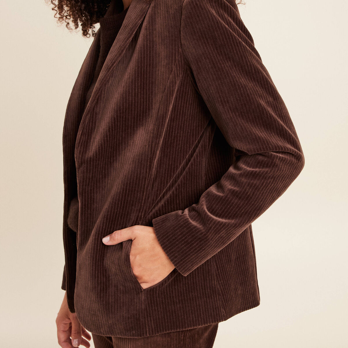 Veste tailleur velours marron femme
