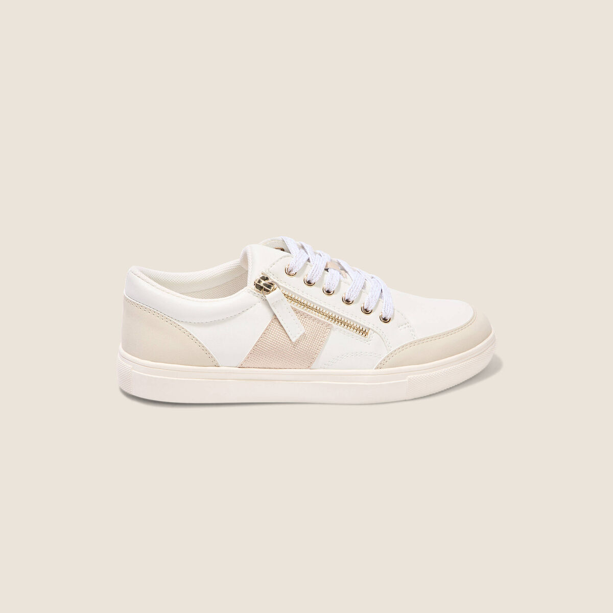 Baskets plates d&eacute;tails zipp&eacute;s blanc femme