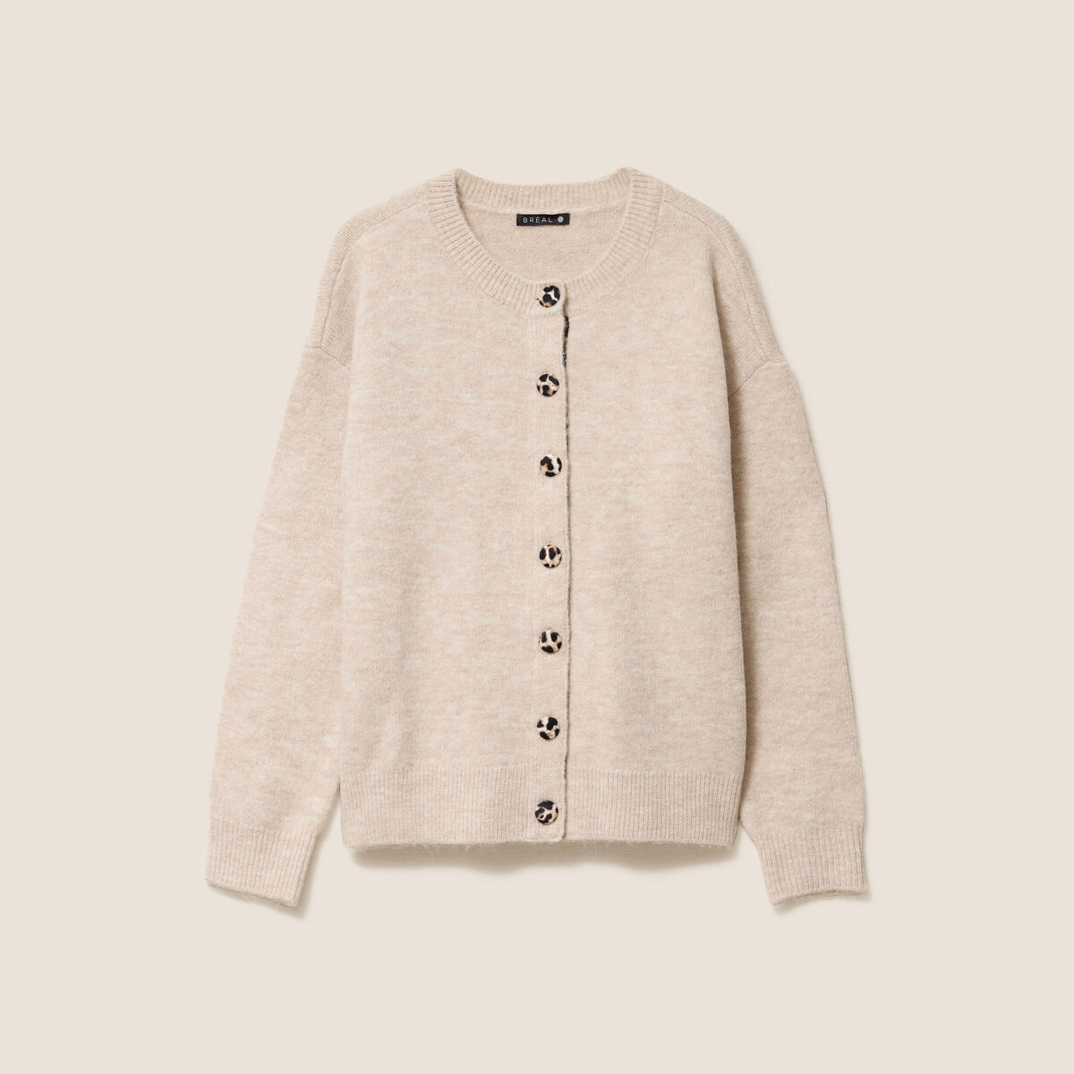 Gilet droit mi-long col rond beige femme