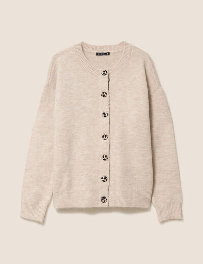 Gilet droit mi-long col rond beige femme