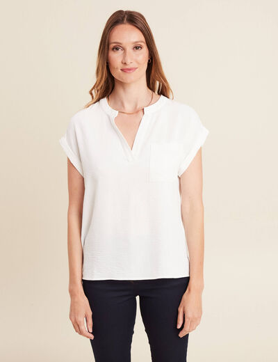 Blouse fluide manches courtes ecru femme