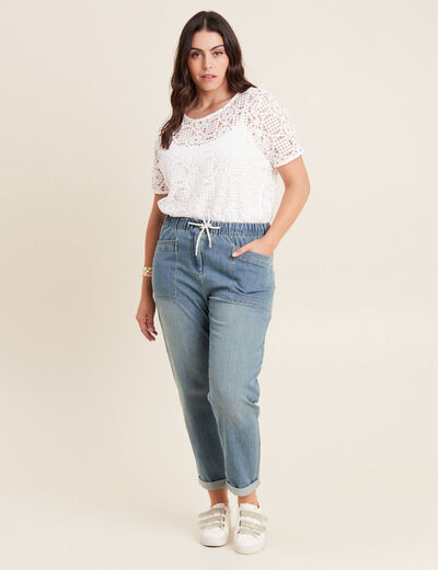 Jean coupe mom 7/8&egrave;me denim double stone femme