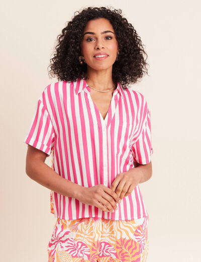 Chemise fluide manches courtes rose fushia femme