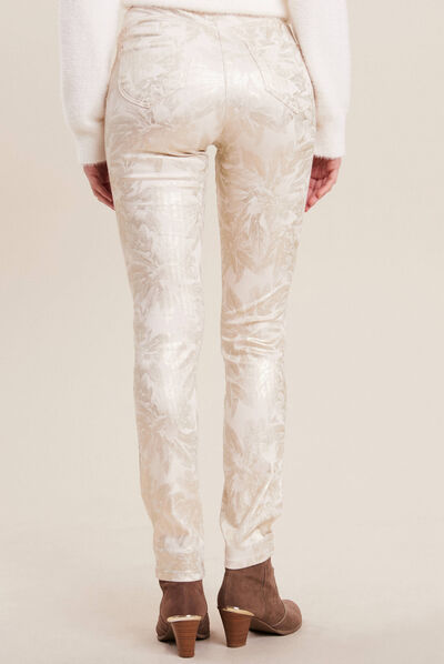 Pantalon ajusté denim blanc femme