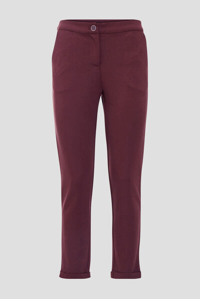Pantalon ajusté taille basculée bordeaux femme